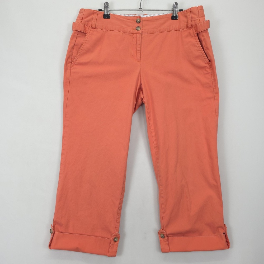 Lands End Capri Pants Women 12 Twill Straight Leg Cuffed Pockets Orange Casual